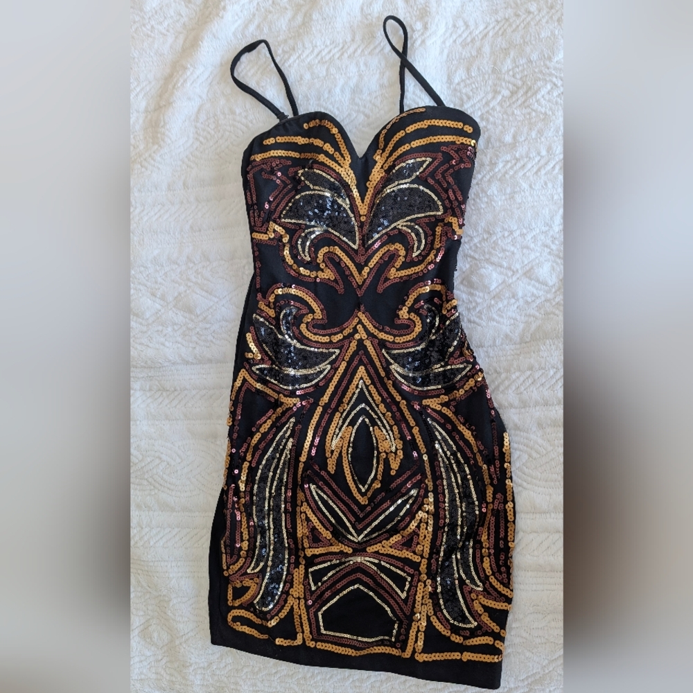 H&M Party Black and Gold Sequin Dress